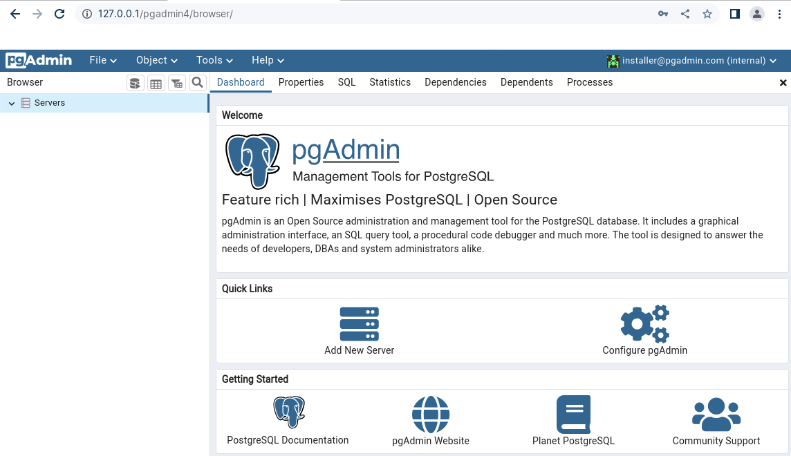 Create server group dialog in pgAdmin